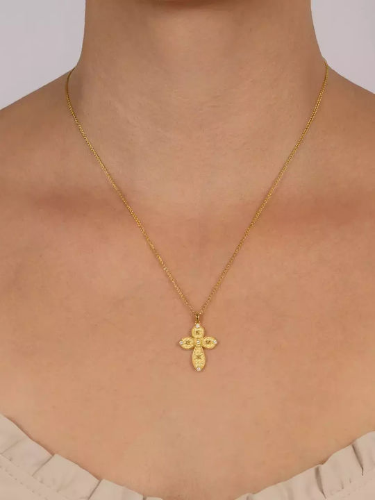 Women's Gold Byzantine Cross 14K Double Sided with the Crucified with Chain