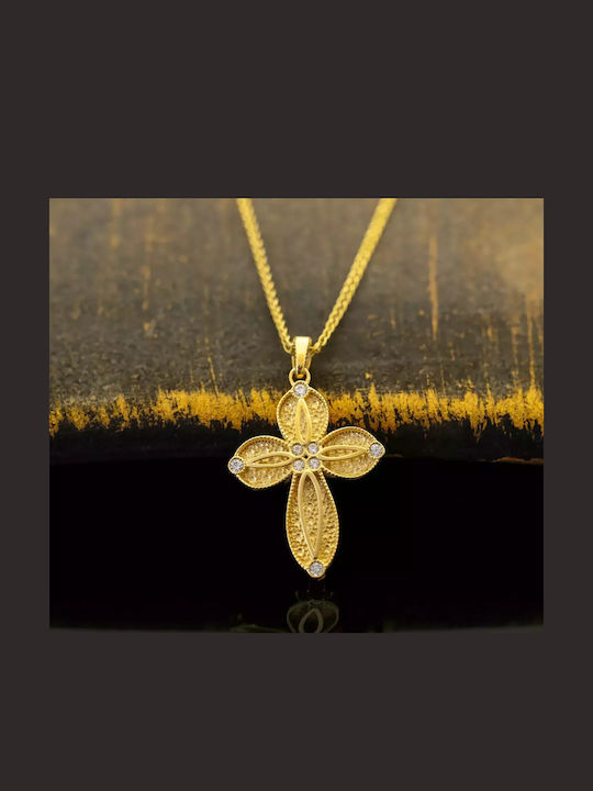 Women's Gold Byzantine Cross 14K Double Sided with the Crucified with Chain