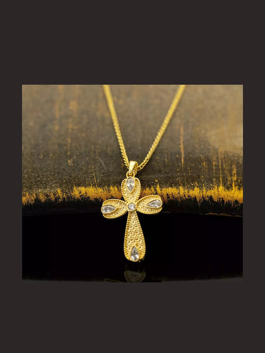 Women's Gold Byzantine Cross 14K Double Sided with Chain