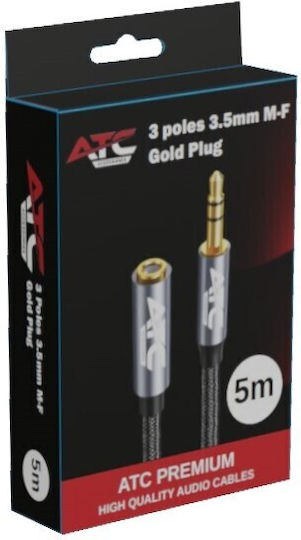 ATC 3,5mm Klinkenkabel mit 3,5mm Buchse - Schwarz 5m mit Vergoldeten Anschlüssen