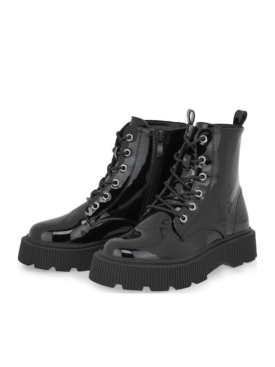 Anatomical Leather Kids Boots with Laces Black