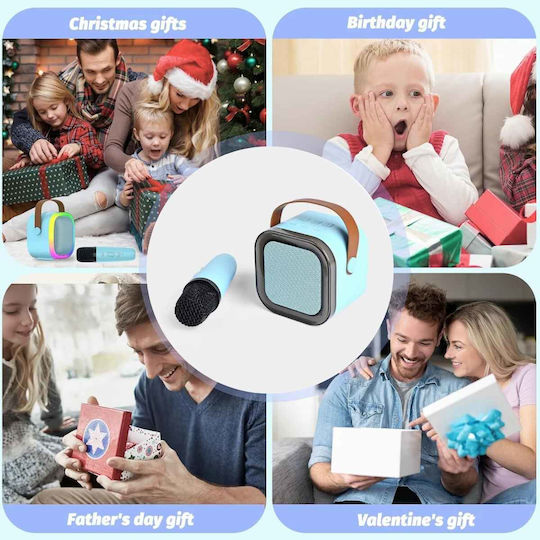 Uncle George Sistem De Karaoke Cu Microfon Wireless Și Efecte De Iluminare Albastru Deschis
