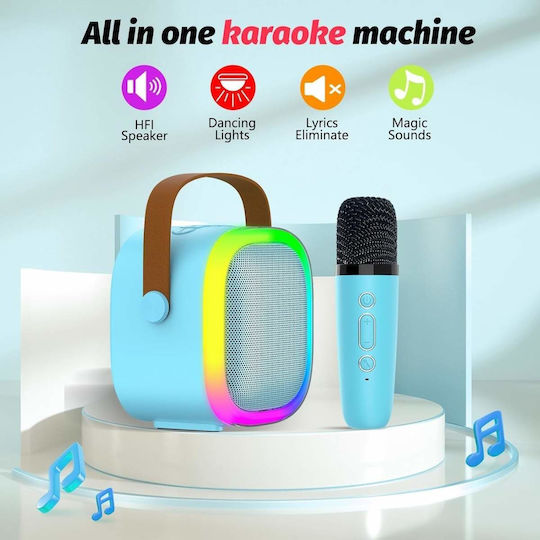Uncle George Sistem De Karaoke Cu Microfon Wireless Și Efecte De Iluminare Albastru Deschis