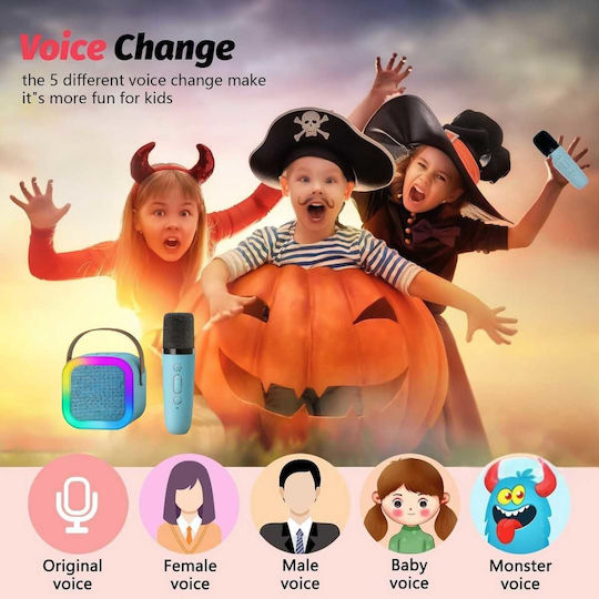 Uncle George Sistem De Karaoke Cu Microfon Wireless Și Efecte De Iluminare Albastru Deschis
