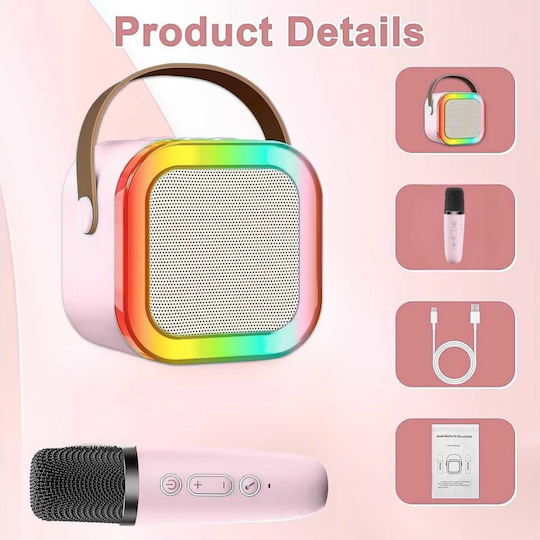 Uncle George Boxă Karaoke Cu Microfon Wireless Și Efecte De Iluminare Roz