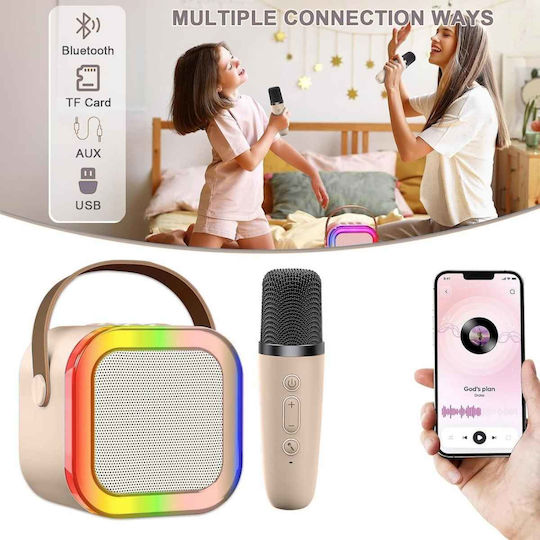 Uncle George Boxă Karaoke cu Microfon Wireless și Efecte de Iluminare Bej 09.04.01-0005-WHT