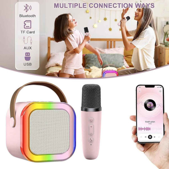 Uncle George Boxă Karaoke Cu Microfon Wireless Și Efecte De Iluminare Roz