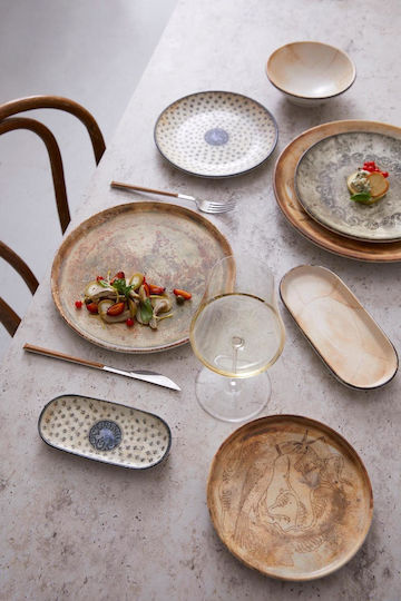 Kutahya Porselen Shallow Beige Serving Plate with 27cm Diameter 6 Pieces