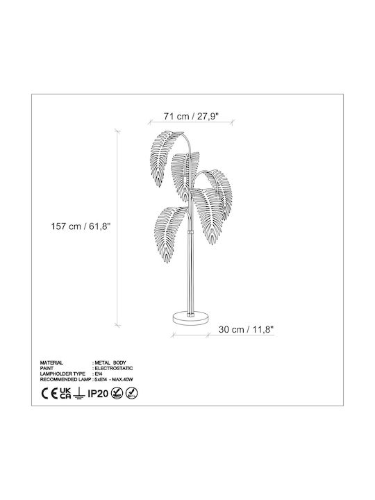 Opviq Palm Lampa de podea Î157xL71cm. cu Soclu pentru Bec E14 Galben