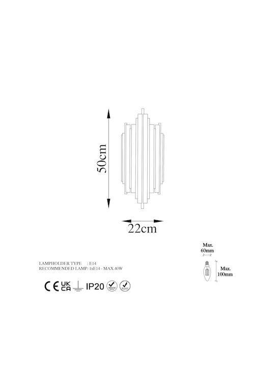 Opviq Lamp Wall with Socket E14 Black 22cm