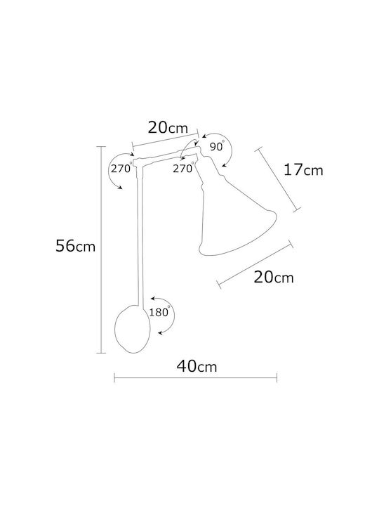 Opviq Berceste Lumină de Perete cu Soclu E27 Negru 20x56cm