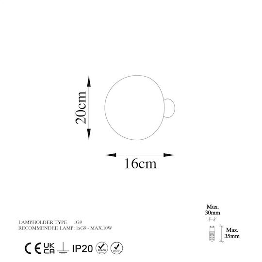 Opviq Wall Lamp with G9 Lamp Bulb Base Gold 20x16cm