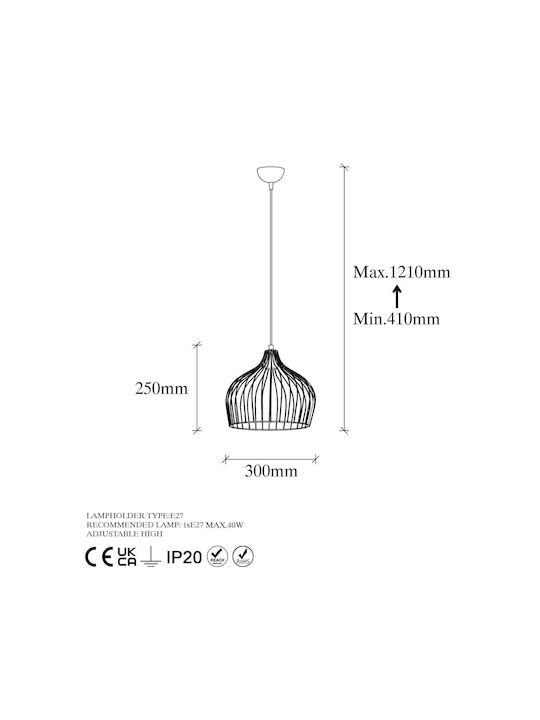 Opviq Gold Pendant Light Yellow with Socket E27 30x30x121cm