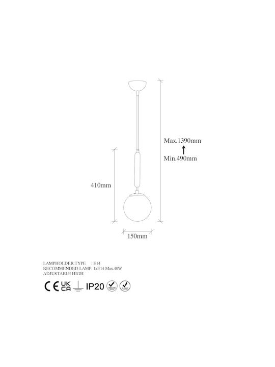 Opviq King Pendant Light Yellow with Socket E14, E.14 15x15x139cm