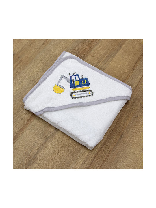 Lino Home Baby Bath Towel Hooded Trattore White 75x75cm