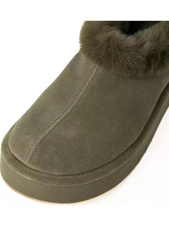 Suede Γυναικεία Μποτάκια με Πλατφόρμα Χακί