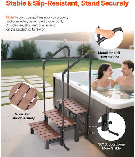 Vevor Hot Tub Step Outdoor Pool Ladder 3 Heavy Duty Inflatable Pool Ladder Width 640.1 Mm Weight Capacity 249.5 Kg Multi-Purpose Terrace Patio Deck Towed