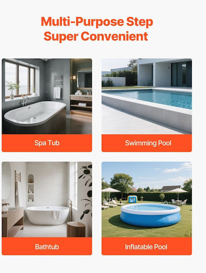 Vevor Hot Tub Step Outdoor Pool Ladder 3 Heavy Duty Inflatable Pool Ladder Width 640.1 Mm Weight Capacity 249.5 Kg Multi-Purpose Terrace Patio Deck Towed
