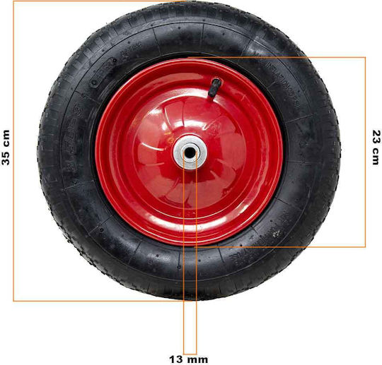 Bakaji Ρόδα Πνευματική Καρότσι 35 Εκ Λάστιχο 3.50-8 + Συμπεριλαμβανόμενος Άξονας Μήκους 210 Χλστ 02839110