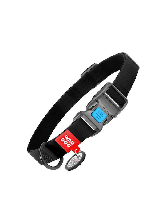WauDog Dog Collar in Black color Waterproof with Smart ID & Plastic Buckle 31 - 49cm