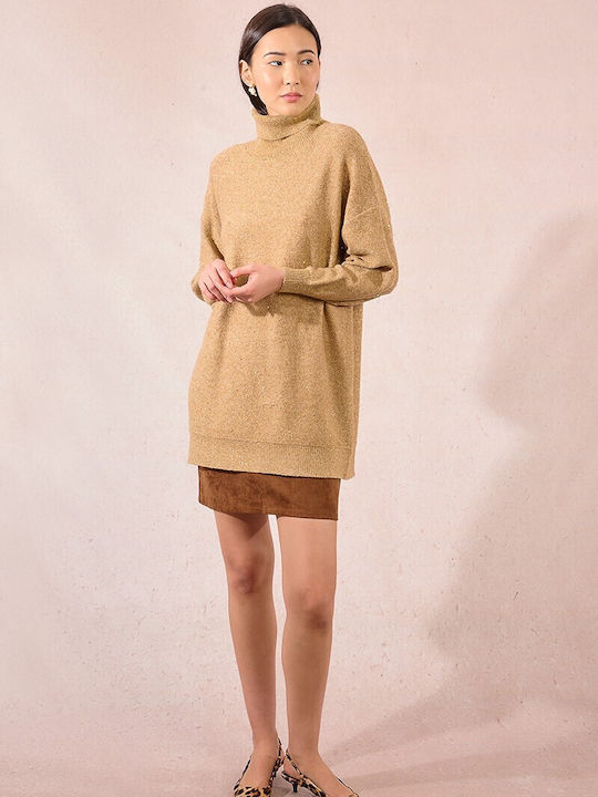 Women's Long Sleeve Sweater Turtleneck Beige