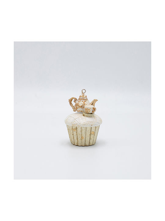 Στολίδι Cupcake από Πολυρεζίνη Εκρού 5x7cm