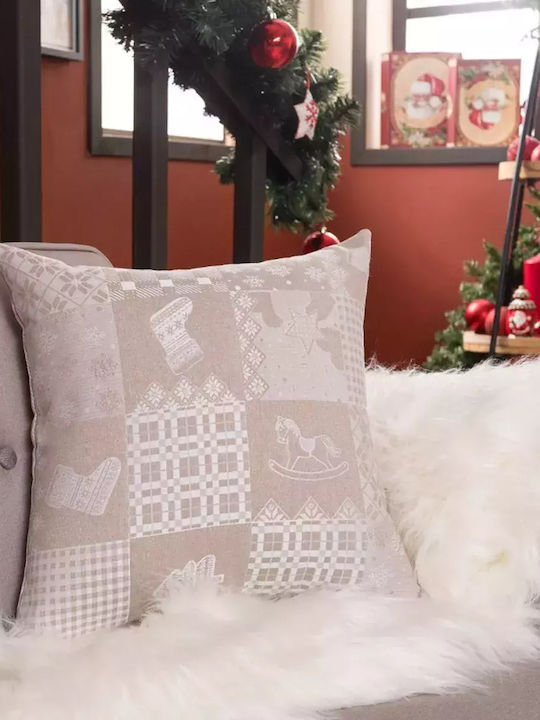 Teoran Husă Decorativă de Crăciun pentru Pernă Pătrată Bej 65x65buc