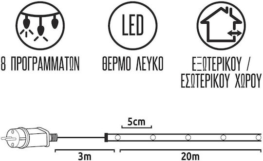 Christmas Light Tube Warm White 220V 400 Light Bulbs Programmable with Controller 20m IP44