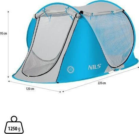 Nils NC3043 Camping Tent Pop Up Blue 3 Seasons for 2 People 220x120x95cm