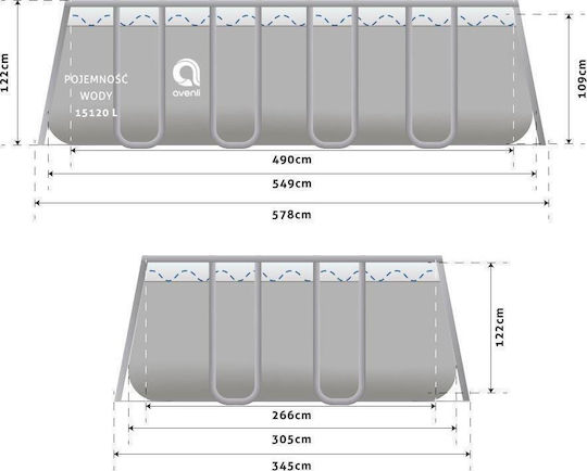Avenli 18in1 Pool PVC mit Metallic-Rahmen 549x305x122cm Grau