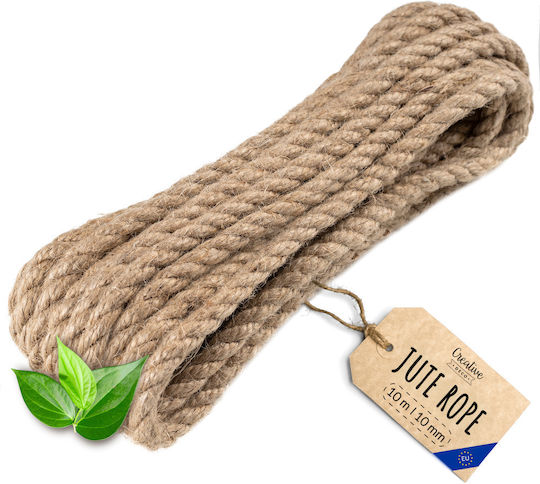 Creative Deco Lina Jute 10m Length 10mm Thickness Strong Durable Rope Twisted Natural Brown Color Ideal Garden Interior Decoration Art Projects Crafts