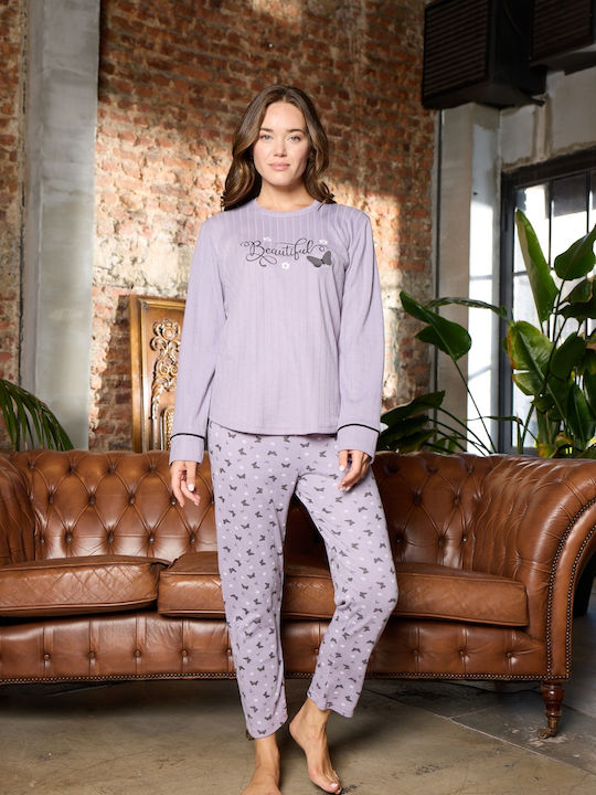 Modalove Winter Damen Pyjama-Set Purple