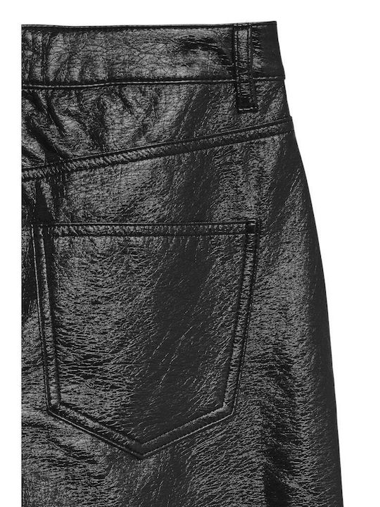 Women's High-waisted Leather Trousers Loose Fit Black