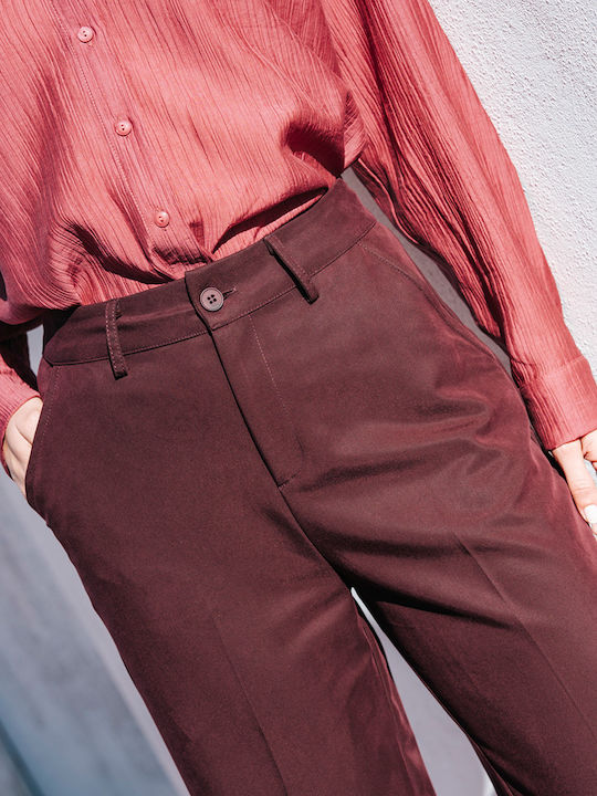 Damen Stoff Hose in Geradem Schnitt Bordeaux