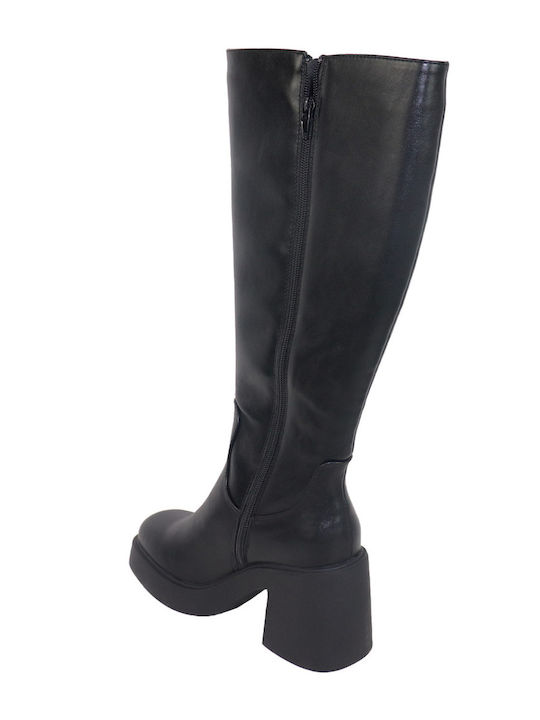 Synthetic Leather High Heel Women's Boots Black