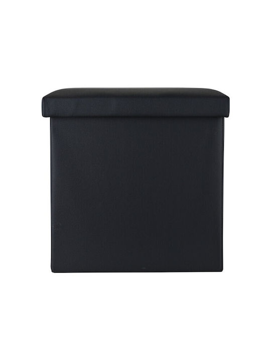 Stool For Living Room With Storage Space Upholstered with Leatherette Black 38x38x38cm