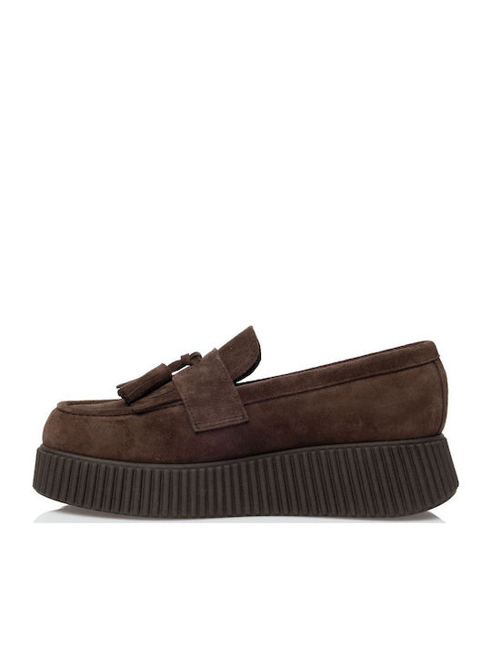 Leather Women's Loafers in Brown Color