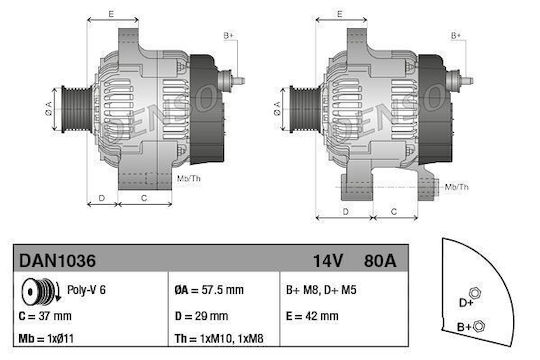 Alternator Citroen C1 Pm Pn Denso Dan1036