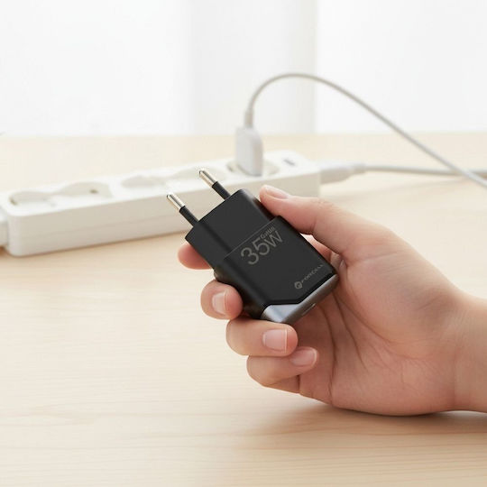 Forcell Charger Without Cable GaN with USB-C Port 35W Power Delivery / Quick Charge 4.0 Blacks (F-Energy Ultra Slim)