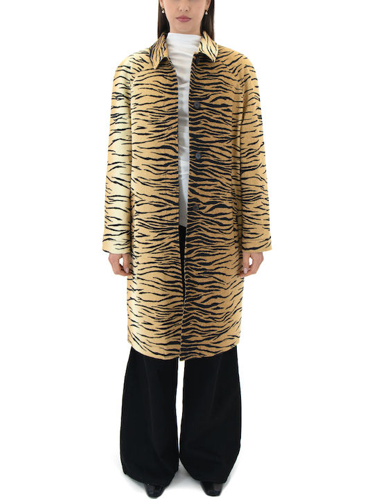 Damenmäntel Leopard Schwarz-Beige mit Knöpfen