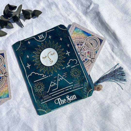 Thēkē Veloudíni Kártes Taráō & Polýtīmous Líthous Sun Tarot Bag