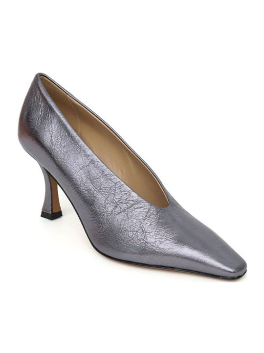Leder Pumps mit hohem Absatz Silber