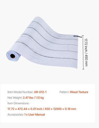 Vevor Self-Adhesive Wallpaper 45cm X 12m White Wood Texture Waterproof Bzccbzjkd404rnwrj001v0