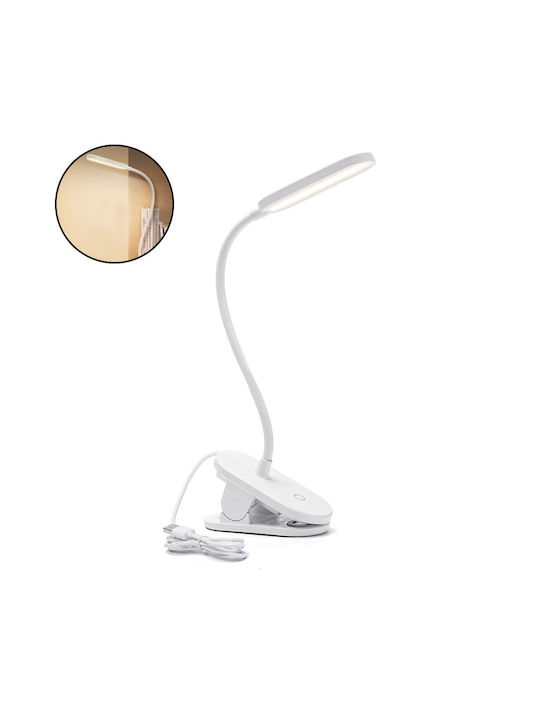 Aigostar Rechargeable LED Office Lamp with Flexible Arm and Clip in White Color