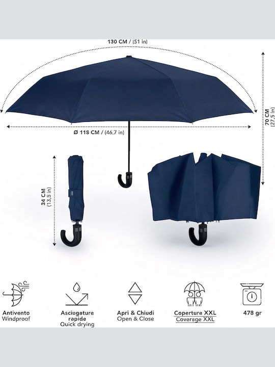 Perletti Windproof Automatic Umbrella Compact Blue