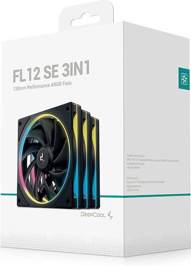 Deepcool FL12 3 in 1 Case Fan 120mm 1900rpm 50.74cfm with ARGB Lighting and 4-Pin PWM Connection 3pcs