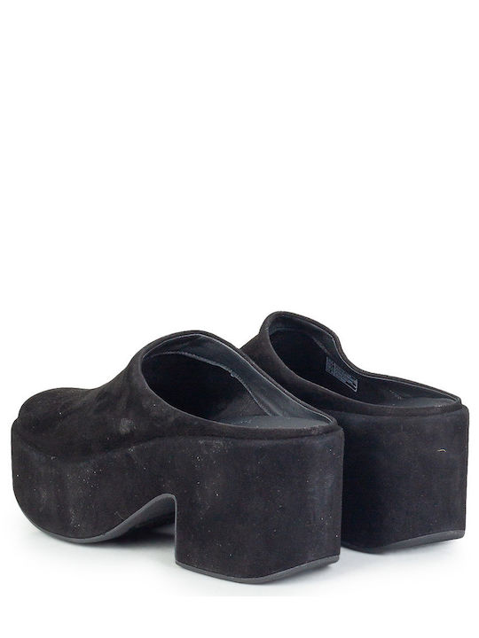 Suede Mules με Τακούνι σε Μαύρο Χρώμα