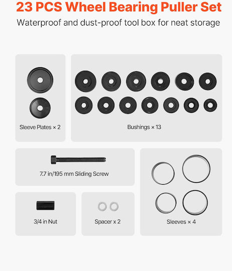 Vevor Bearing Press Set 23 Pieces Bearing Removal Tools FWD Bearing Removal Installation Front Wheel Drive Bearing Tool Slide Screw Rings Sleeve Plates Storage Case