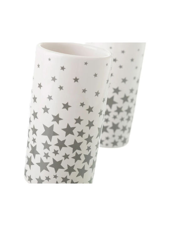 Bakaji Bathroom Accessory Set 2 Pieces Ceramic Soap Dispenser Tumbler Holder Gray Stars 02839914