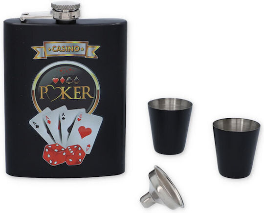 Комплект Фласк Φλασκί Ποτού Casino Poker 2 Чаши за Шотове Тесте Карти Зарове 4335 240 мл